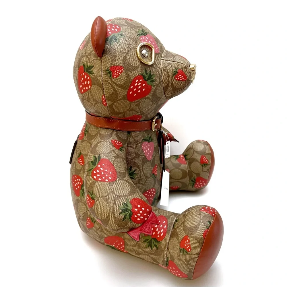 Coach Collectible Teddy Bear Logo Signature Canvas Wild Strawberry Print 16” NEW - Picture 4 of 13
